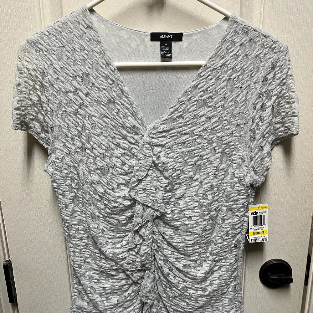 Alfani Dress Blouse Lt Gray Silver Md NWT